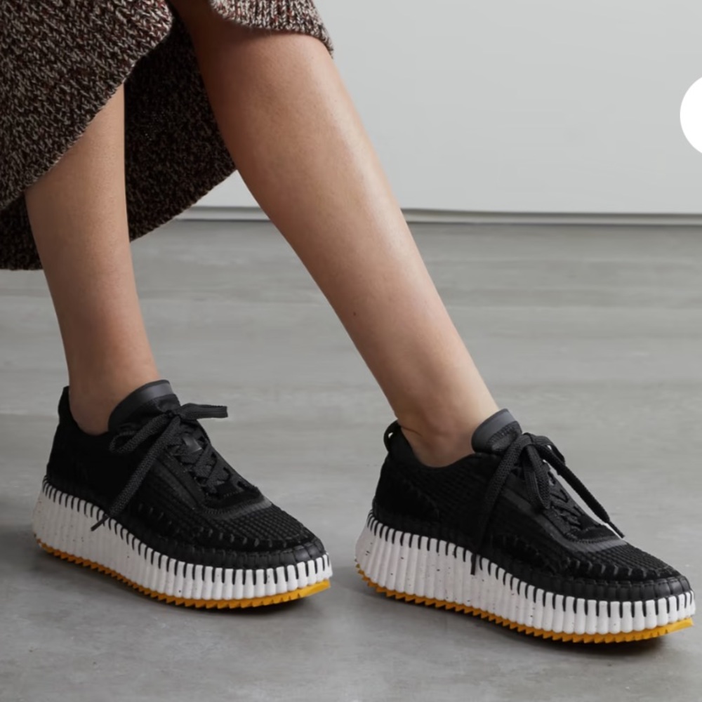 Worn Twice Chloe Nama embroidered suede and recycled-mesh sneakers, Size 40